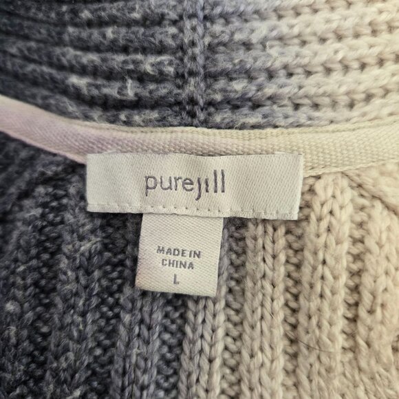 J.Jill Pure Jill Women's Cable Knit Cardigan Open Front Blue Ivory Tie-dye Large - Picture 15 of 16